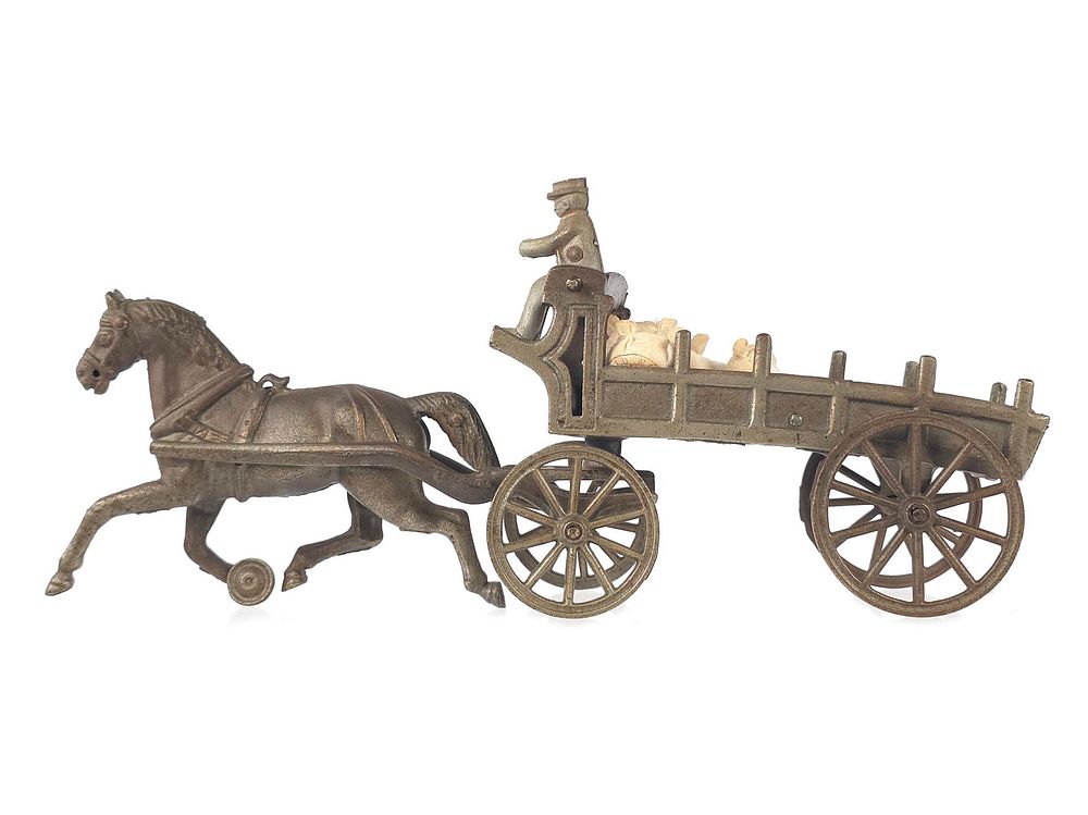 Lot 310: Ives Horse-Drawn Stake Truck Cast Iron