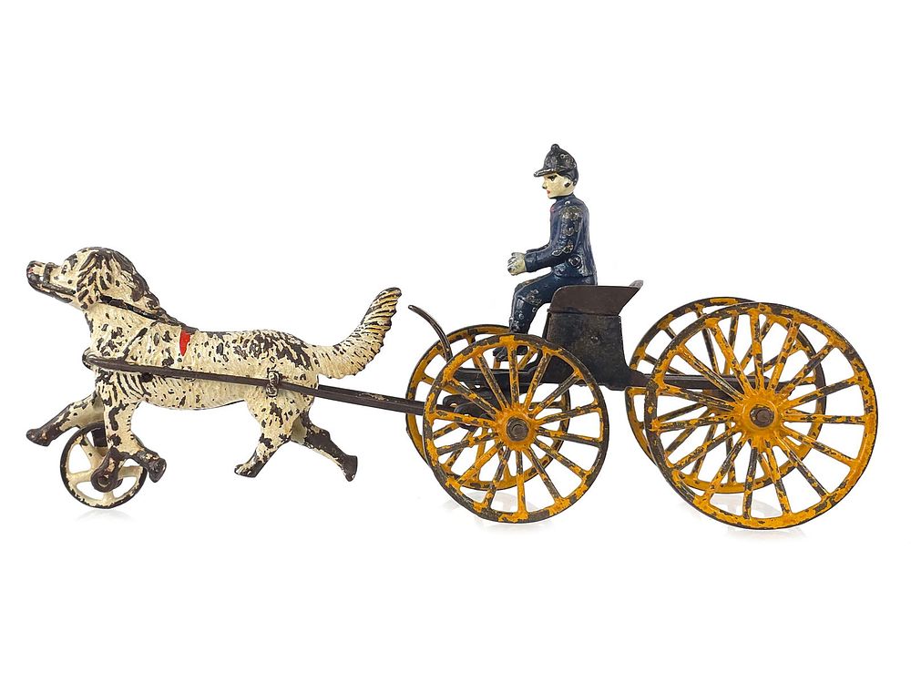 Lot 319: Large Harris Cast Iron Dog Cart with Galloping Horse