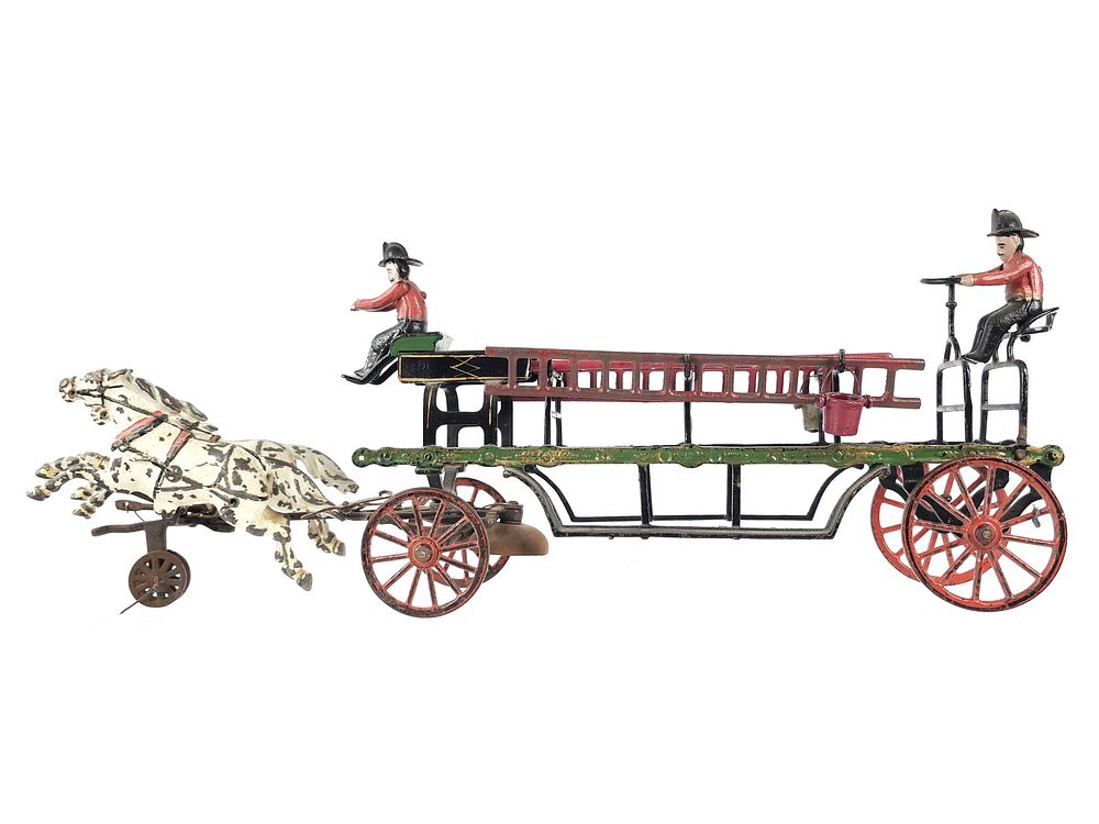 Lot 324: Carpenter Horse-Drawn Fire Ladder Polychrome Painted Cast Iron