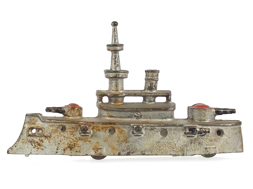 Lot 345: Amazing Silver J.E. Stevens Cast Iron Battleship
