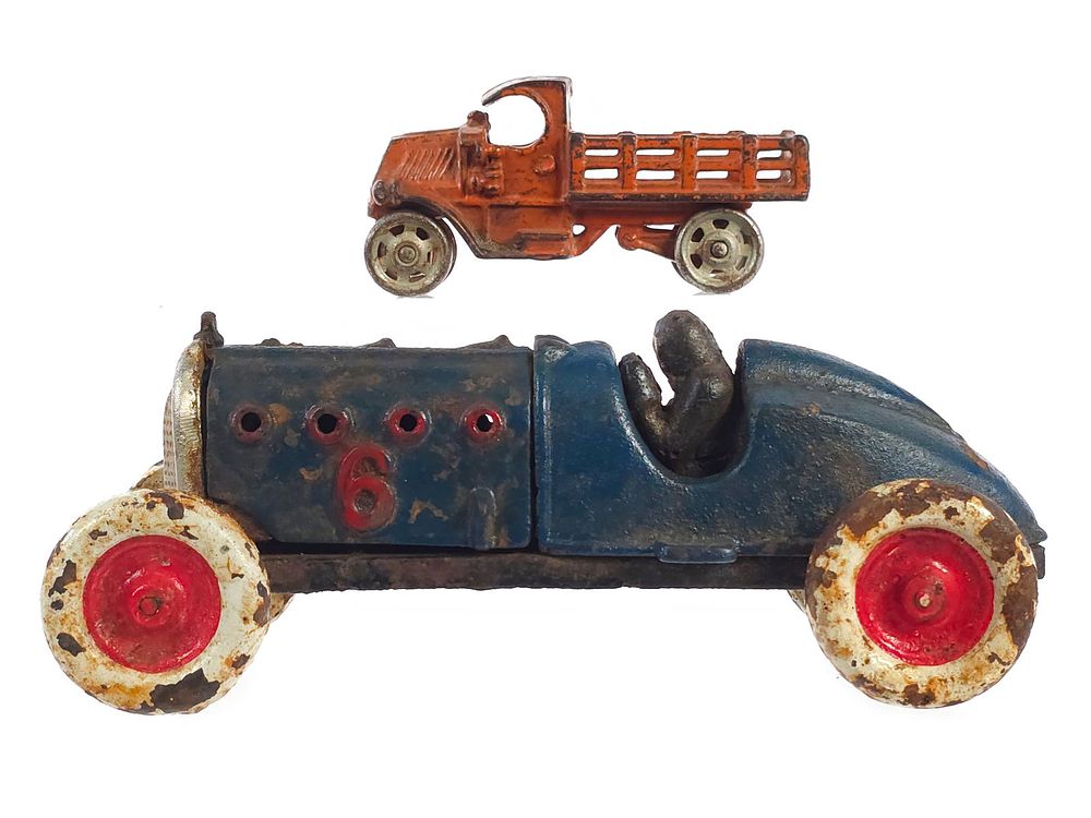 Lot 348: (2) Blue No. 6 Cast Iron Race Car and Williams Mack Truck