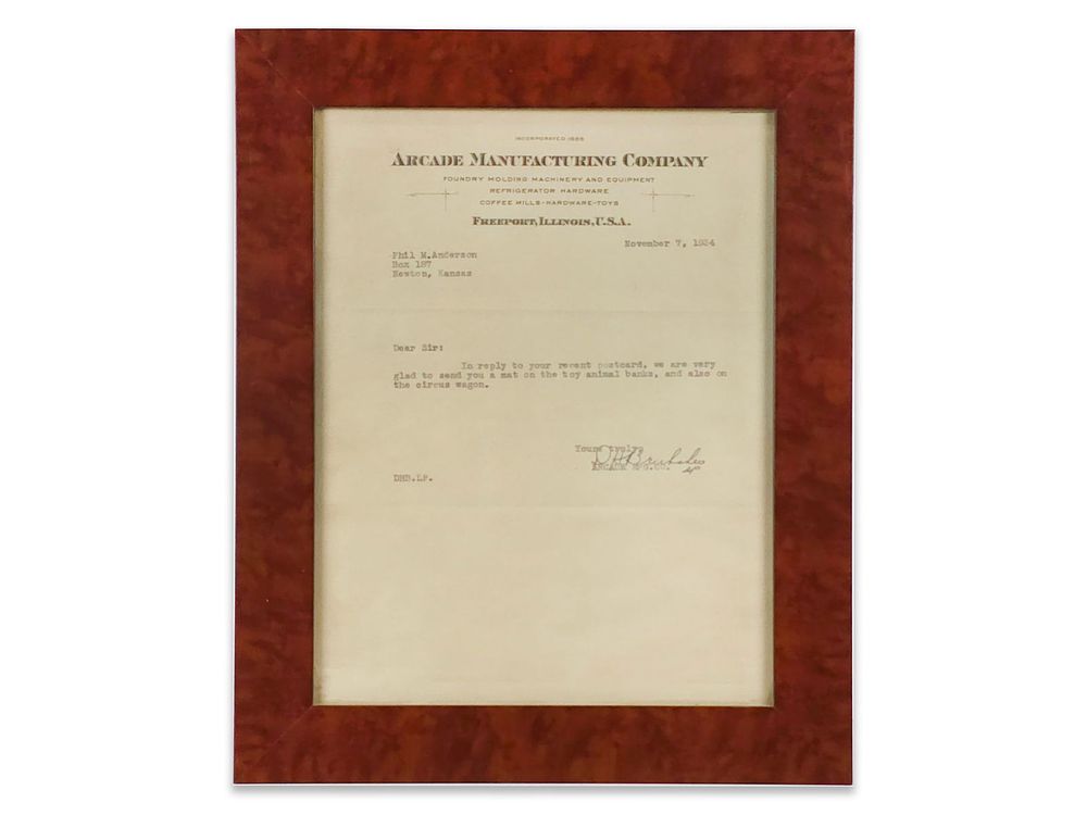 Lot 354: 1934 Original Arcade Toys Factory Letter