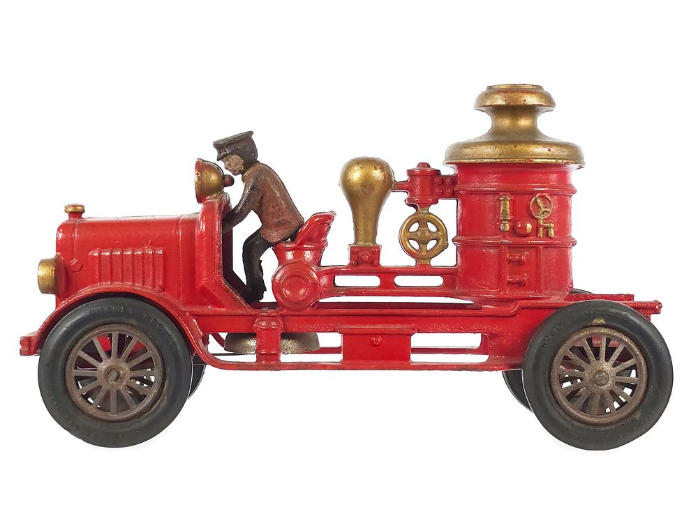 Lot 360: Large Hubley Cast Iron Fire Engine with Rubber Wheels