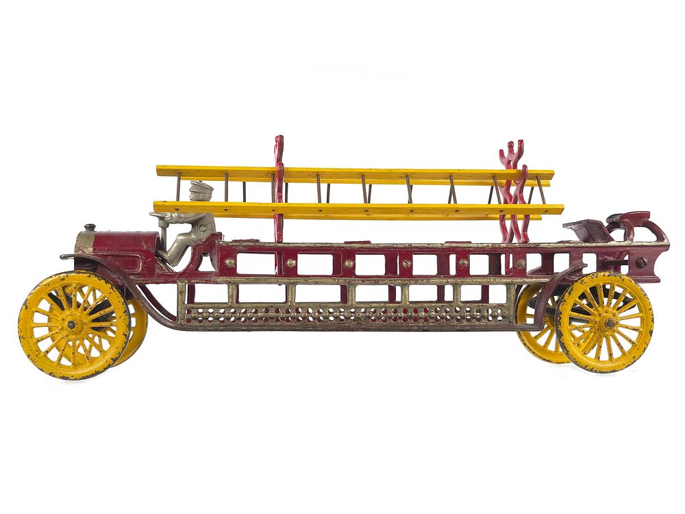 Lot 377: Large Dent Cast Iron Hook and Ladder Fire Truck