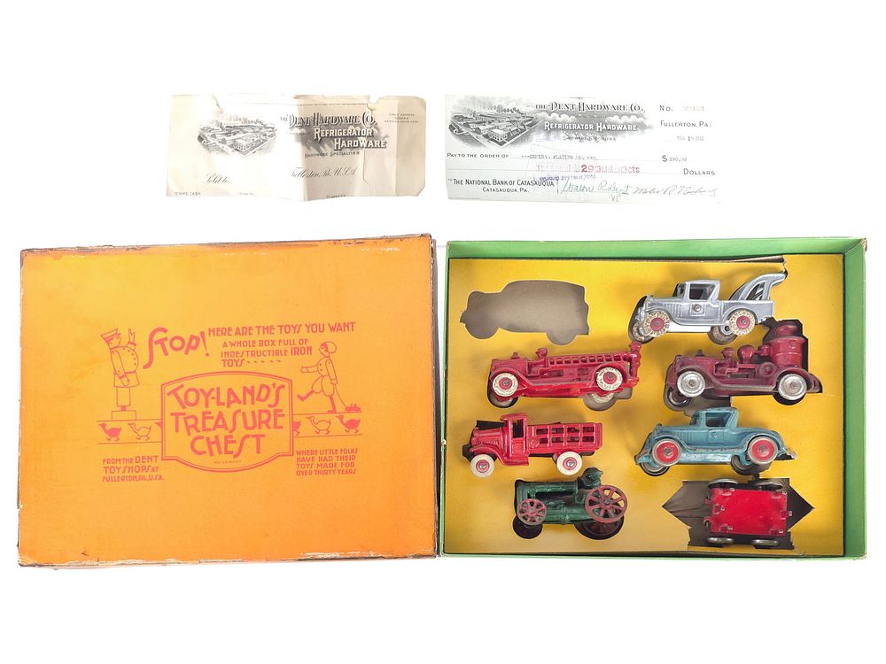 Lot 392: Dent Cast Iron Box Set with Vehicles