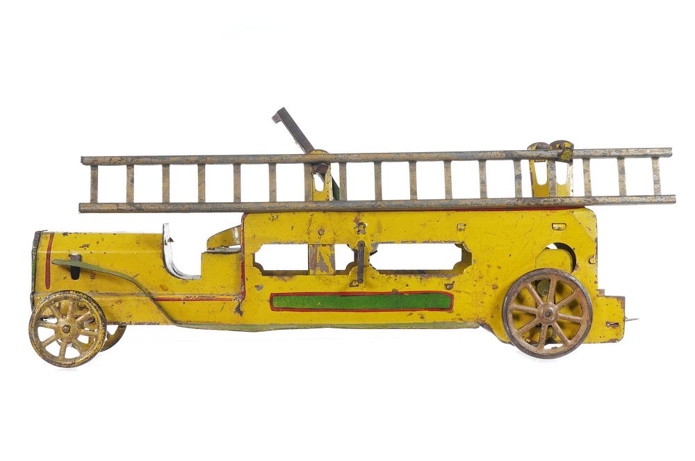 Lot 403: Dayton Toys Yellow Ladder Truck Pressed Steel