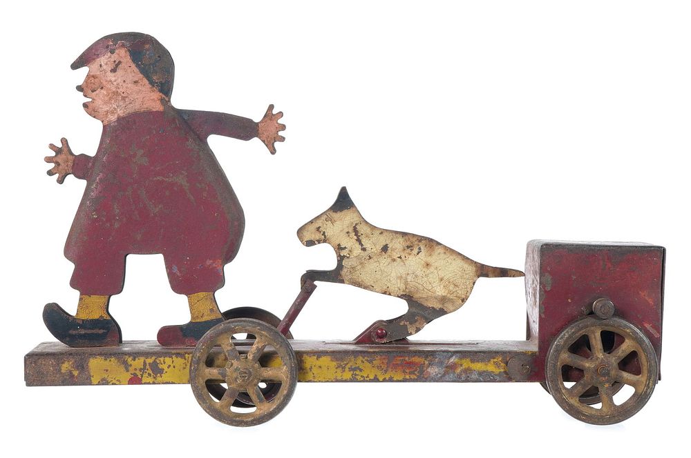 Lot 406: Folk Art Style Dayton Toys Dog Chasing Boy