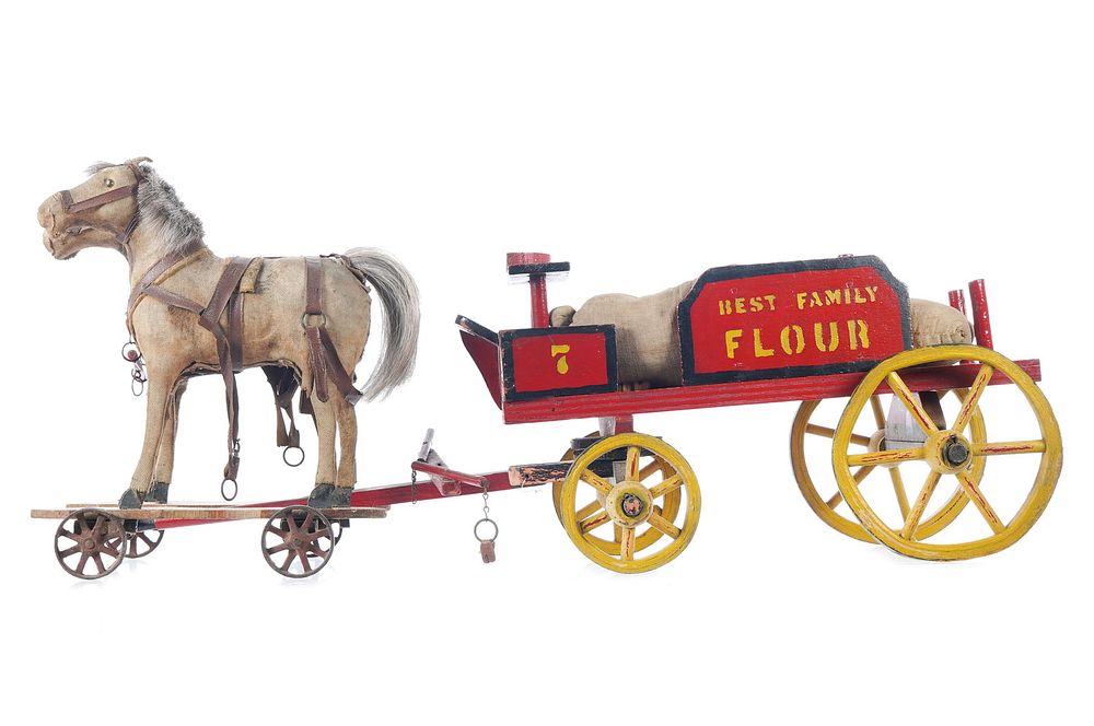 Lot 473: American Horse Drawn Wood Flour Wagon