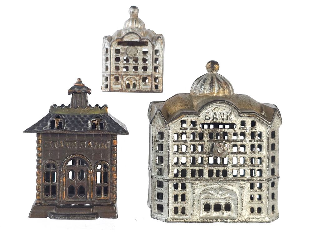 Lot 442: (3) Cast Iron Banks Williams/Arcade/Grey Iron