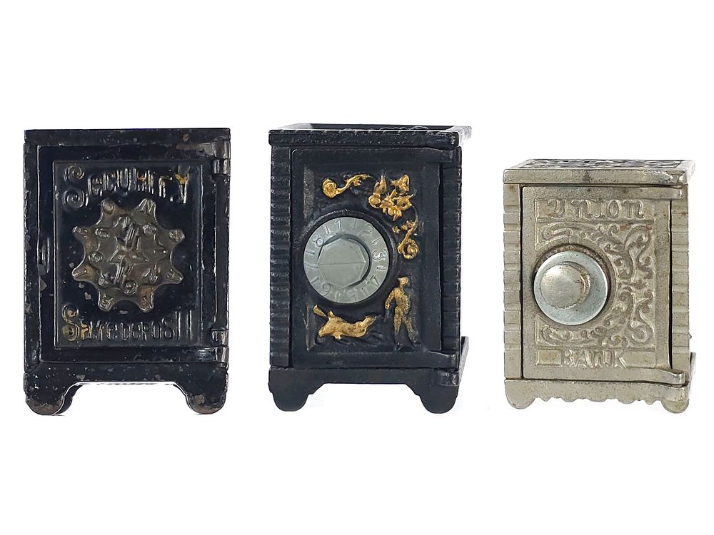 Lot 450: (3) Cast Iron Combination Safe Banks