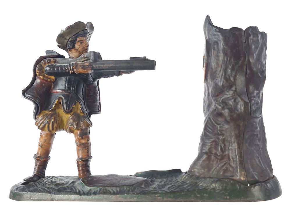 Lot 443B: J & E Stevens ca. 1877 New Creedmoor Cast Iron Mechanical Bank