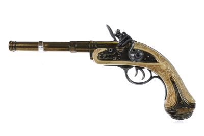 Percussion Replica Double-Barreled Flintlock Pistol. Percussion replica firearm. Non-firing 
