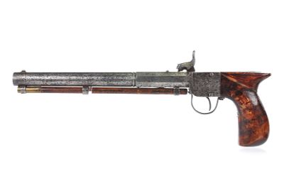 Saw Handled Percussion Pistol Signed FH Brown, Mass. Saw-handled percussion pistol signed F.H. 