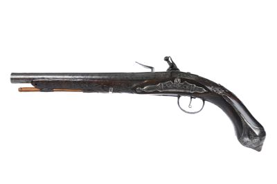18th Century Flintlock Black Powder Pistol. 18th century flintlock black powder pistol chambered 