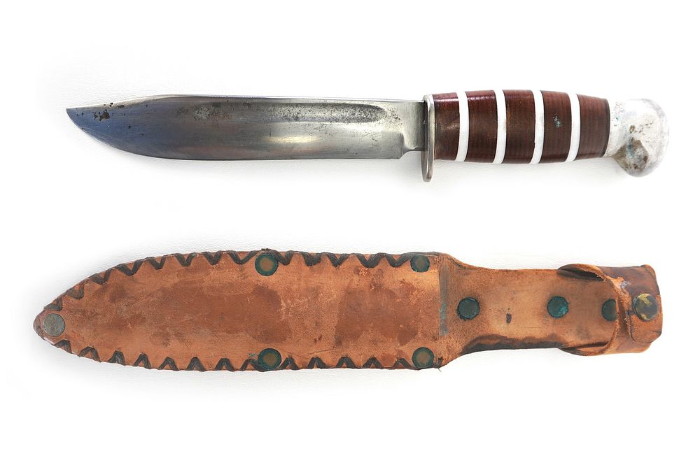 Lot 222: WWII Theater Knife with Leather Sheath