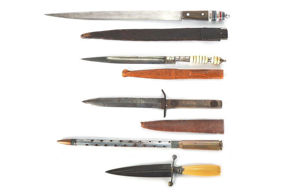 Lot 223: (5) WWII Theater Knives Bone/Acrylic/Wood