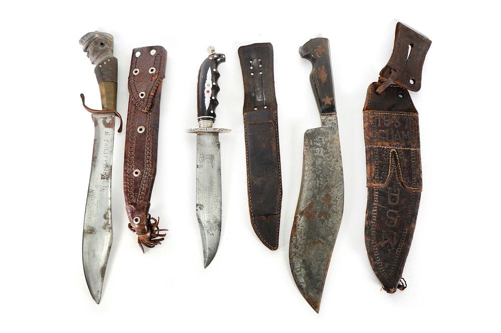 Lot 248: (3) WWII Theater Knives Gaum Philippines Hand Carved Handles