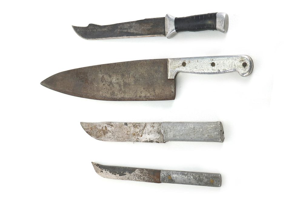 Lot 252: (4) WWII Theater Knives Aluminum Handles HUGE Cleaver!