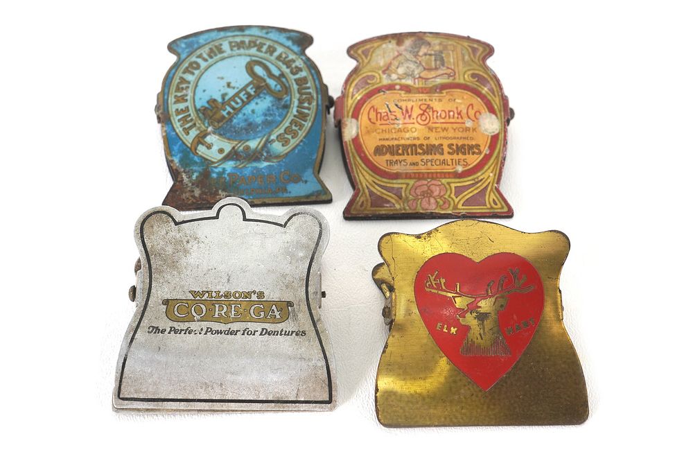 Lot 271: (4) 1930s Brass Promotional Advertising Paper Clips Mixed