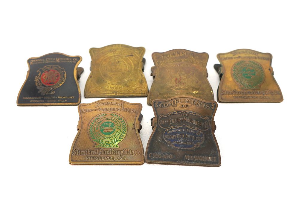 Lot 272: (6) Brass Promotional Advertising Paper Clips Assorted Companies