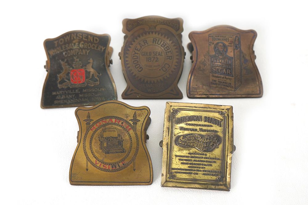 Lot 275: (6) Brass Premium Advertising Paper Clips Assorted Companies