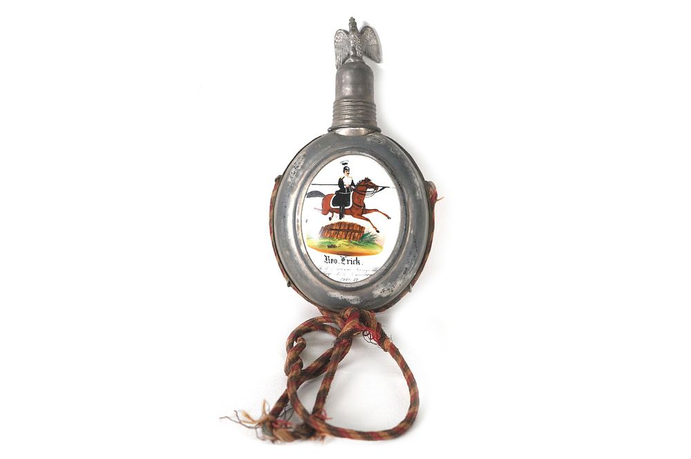 Lot 312: 1894-1897 Imperial German Mounted Lancers 13th Reg. Hand-Painted Porcelain Flask
