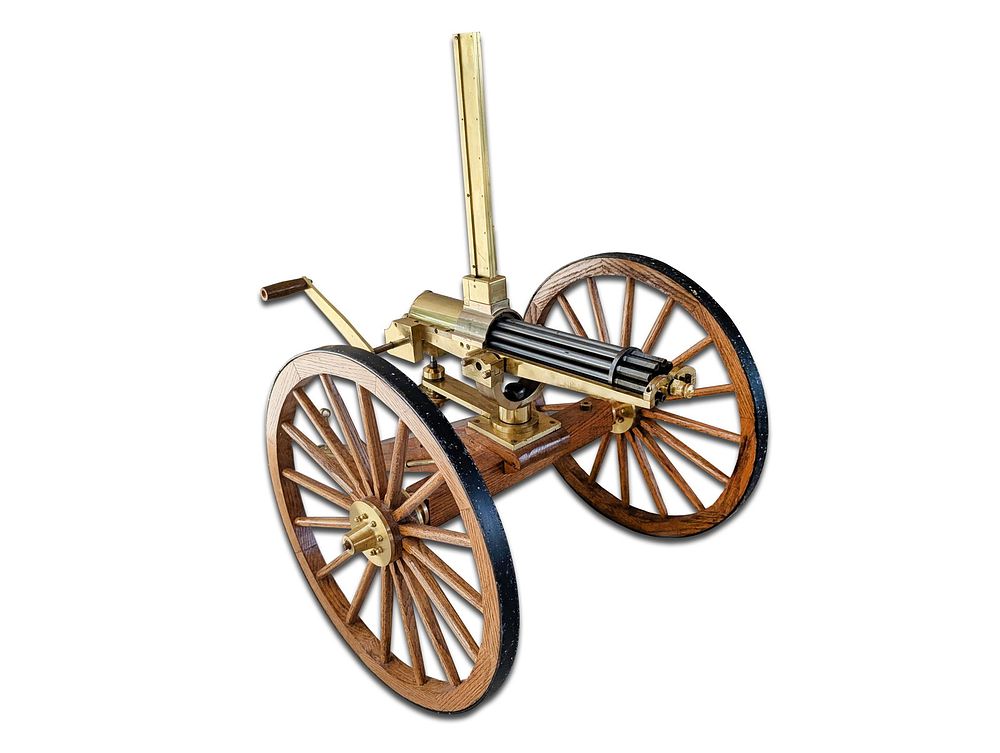Lot 339: 10 Barrel Gatling Gun .22 Caliber Mounted on Wheels