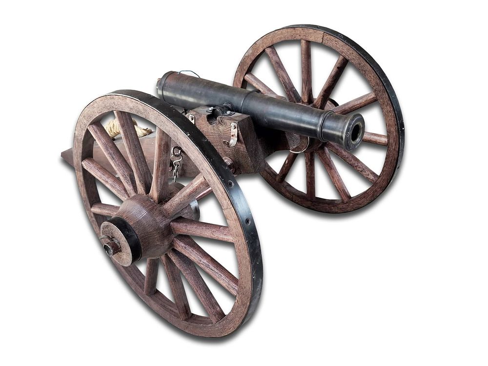Lot 340: Steel Cannon 19" Long Barrel Mounted on Wheels