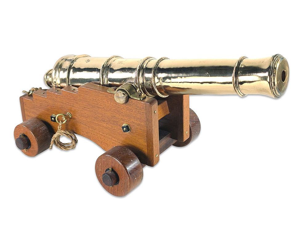 Lot 346: 20" Polished Brass Cannon on Wood Carriage