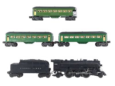 (5) Lionel 224E Locomotive Tender 2466WX & Pullmans. A group of five Lionel items including a 
