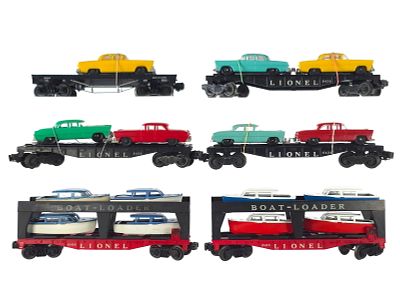 (6) Lionel Assorted Boat & Car Haulers. An assortment of six Lionel boat and car haulers 