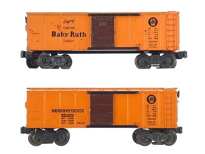 (2) Lionel Curtiss Baby Ruth x2454 & 65400 Pennsylvania. A pair of Lionel cars including Curtiss 