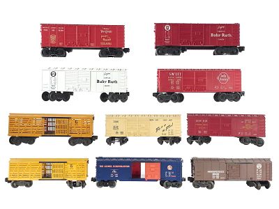 (10) Lionel Assorted Box Cars & Stock Cars. An assortment of ten Lionel boxcars and stock cars 
