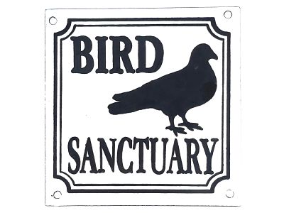 Porcelain Bird Sanctuary Single-Sided Sign. A single-sided porcelain Bird Sanctuary sign in 
