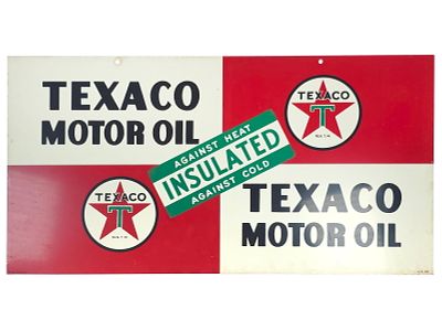 Texaco Motor Oil Steel Double-Sided White T Logo Advertising Sign. A steel Texaco Motor Oil sign 