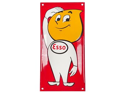 Porcelain Esso "Happy" the Oil Drop Boy Sign. A convex single-sided porcelain Esso "Happy" the 