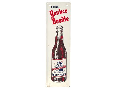 Drink Yankee Doodle Root Beer Porcelain Sign. A single-sided porcelain steel "Drink Yankee 
