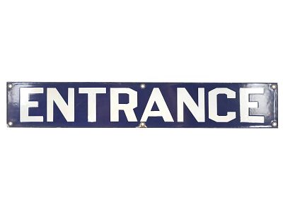 Porcelain Building Entrance Sign. This single-sided porcelain "Entrance" sign retains good color 