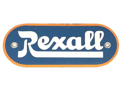 Rexall Single-Sided Porcelain Sign 7.5". Rexall single-sided porcelain oblong sign featuring the 