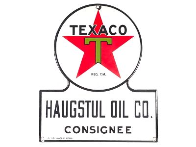 Texaco Haugstul Oil Co. Consignee SSP Key Hole Sign NOS. Marked "3-39" and "Made in the U.S.A. 