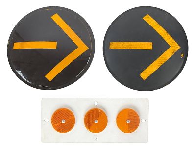 (3) Vintage Traffic Signal Components Lenses & Reflector. A collection of vintage traffic signal 