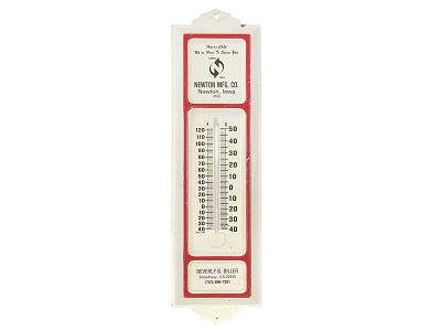 Newton MFG Advertising Thermometer 14". "Hot or Cold We're Here To Serve You" Newton MFG Co. 