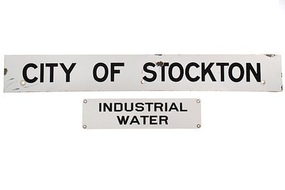 (2) City of Stockton & Industrial Water SSP Signs. Set of two single-sided porcelain signs 