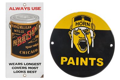 (2) Heath & Milligan Mfg. & Horn Paints SSP Advertising Signs. Two single-sided porcelain paint 