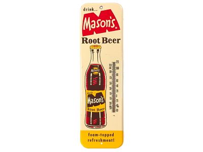 Drink Mason's Root Beer Advertising Thermometer. Featuring a colorful Mason's Root Beer bottle 
