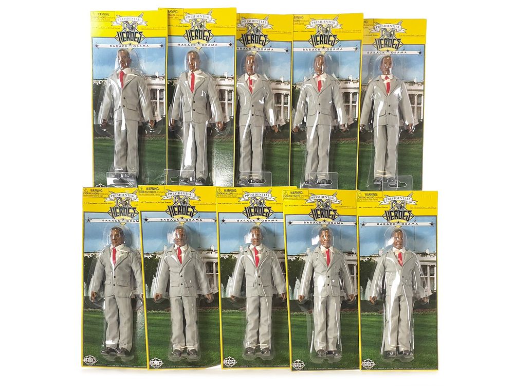 Lot 155: (10) Presidential Heroes Barack Obama Figures in Original Packages