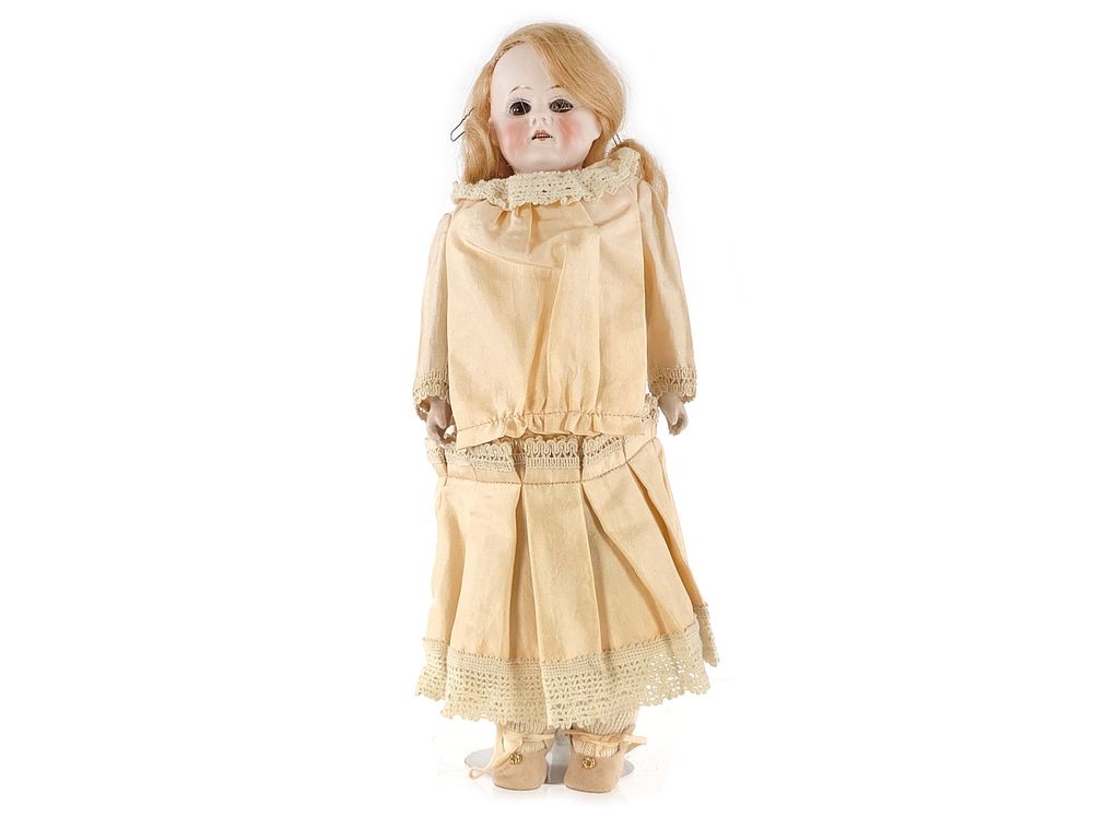 Lot 164: Antique German Bisque Doll in Tan Dress