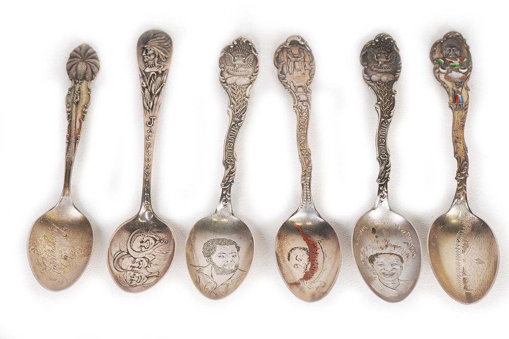 Lot 167G: (6) Antique Black Americana Souvenir Spoons Enamel & Sterling Silver