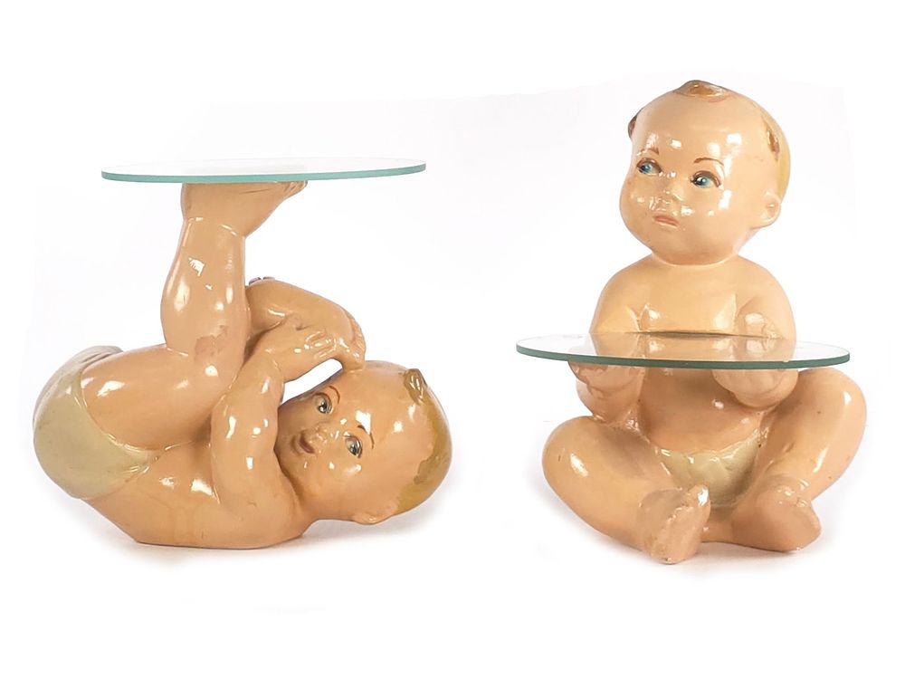 Lot 190: (2) 1940s Unique Chalkware Baby Advertising Display Tables