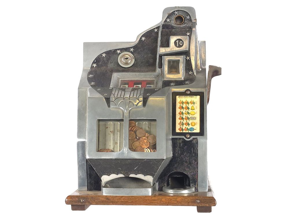 Lot 194: 1930s Mills Novelty 1-Cent Q.T.21  Firebird Slot Machine